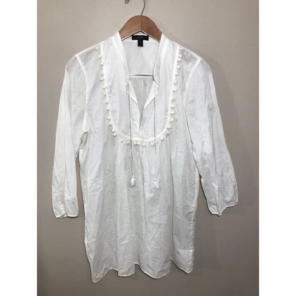 J Crew Pom-Pom Tassel Swim Beach Tunic Top‎ Womens Medium A7444 White - Picture 4 of 9